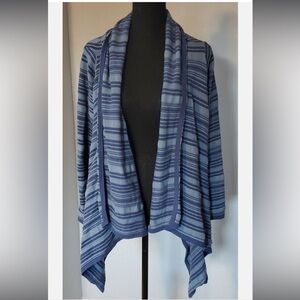 Vintage Chaps Denim Open Cardigan Womens XL Striped Linen Blend BLUE